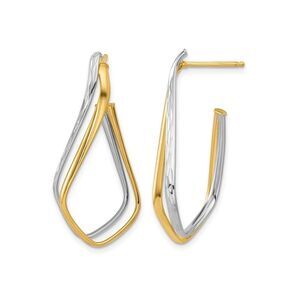 14K Yellow and White Gold Twisted J-Hoop Earrings